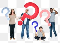 Png People holding question mark icons, transparent background