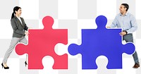 Png Business people connecting jigsaw puzzle pieces, transparent background