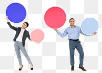 Png Business people holding blank round signs, transparent background