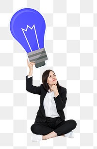 Png Businesswoman holding light bulb, transparent background