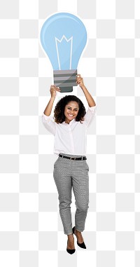 Png Businesswoman holding light bulb, transparent background