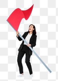 Png Business woman holding flag on the mountain, transparent background