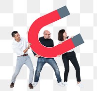 Png Business team with large magnet, transparent background