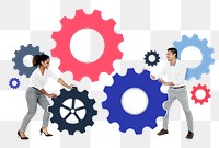 Png Business partners connecting through gears, transparent background