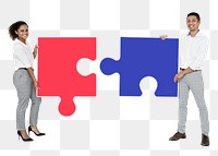 Png Colleagues connecting puzzle pieces, transparent background