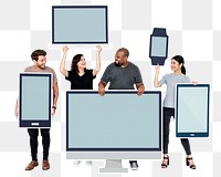 Png Diverse people with various digital device, transparent background