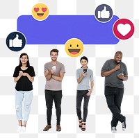 Png People with social mediicons, transparent background