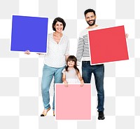 Png Happy family with colorful square boards, transparent background