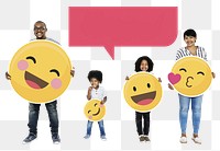 Png Cheerful family with happy emoticons, transparent background