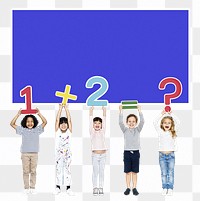 Png cheerful diverse kids learning math, transparent background