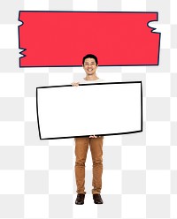 Png Man holding blank board, transparent background