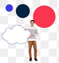 Png Guy holding blank cloud, transparent background