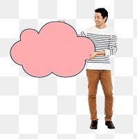 Png Guy holding blank cloud, transparent background