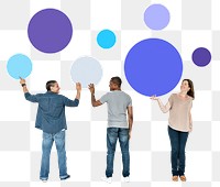 Png Group of diverse people holding circles, transparent background