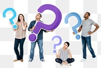 Png Diverse people holding question mark icons, transparent background