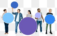 Png Diverse people holding round boards, transparent background