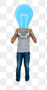 Png Man holding light bulb icon, transparent background