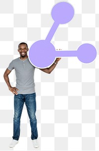 Png Happy man holding sharing icon, transparent background