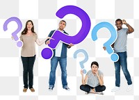 Png Diverse people holding question mark icons, transparent background