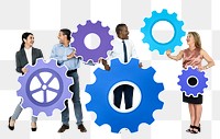 Png Business people connecting with gears, transparent background