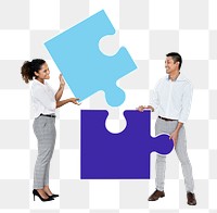 Png Businesspeople connecting jigsaw puzzle pieces, transparent background