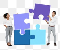 Png Businesspeople connecting jigsaw puzzle pieces, transparent background