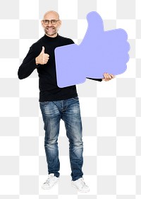 Png Cheerful man showing thumbs up icon, transparent background