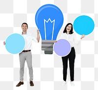 Png Creative people with blue light bulb symbol, transparent background