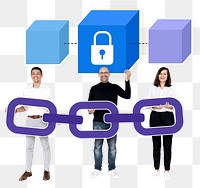 Png Diverse people holding block chain concept, transparent background