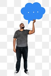 Png Happy man holding speech bubble, transparent background