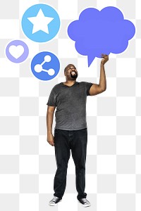 Png Man holding social medisymbols, transparent background