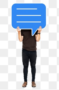 Png Man holding blank speech bubble, transparent background