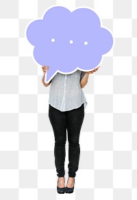 Png Woman holding speech bubble, transparent background