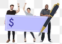 Png People holding 100,000 dollar check, transparent background