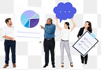 Png Business people holding pie chart and a checklist, transparent background