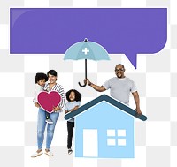 Png Family with home insurance protection plan, transparent background