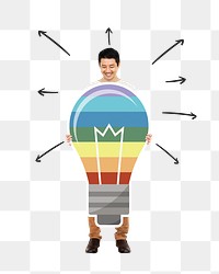 Rainbow light bulb png element, transparent background