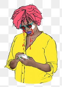 Crying woman png cyberbully campaign doodle illustration,  transparent background