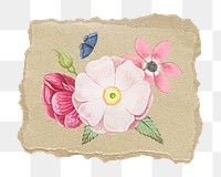 PNG Vintage wild  flower illustration, ripped paper transparent background. Remixed by rawpixel.