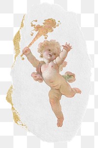 PNG Vintage cherub, ripped paper transparent background. Remixed by rawpixel.