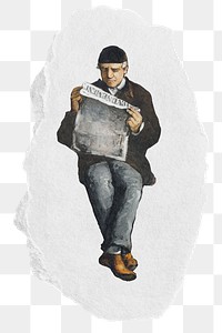 PNG Man reading newspaper, Cezanne’s Father post-impressionist illustration, ripped paper transparent background. Remixed by rawpixel.