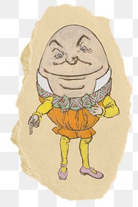 PNG Humpty Dumpty illustration from Alice’s Adventures in Wonderland by Lewis Carroll, artwork from William Penhallow Henderson, ripped paper transparent background. Remixed by rawpixel.