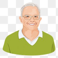 Senior man png smiling character illustration, transparent background