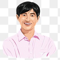 Smiling Asian man png character illustration, transparent background