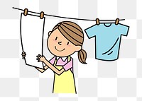 Doing laundry  png clipart illustration, transparent background. Free public domain CC0 image.