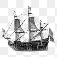 Vintage ship  png clipart illustration, transparent background. Free public domain CC0 image.