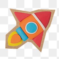 Rocket clay icon png, cut out paper element, transparent background