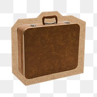 Vintage brown suitcase png, cut out paper element, transparent background