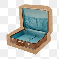 Open vintage suitcase png, cut out paper element, transparent background