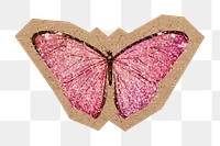 Glitter pink butterfly png, cut out paper element, transparent background